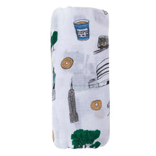 Load image into Gallery viewer, New York City Swaddle, Burp/Bib & Rattle Set