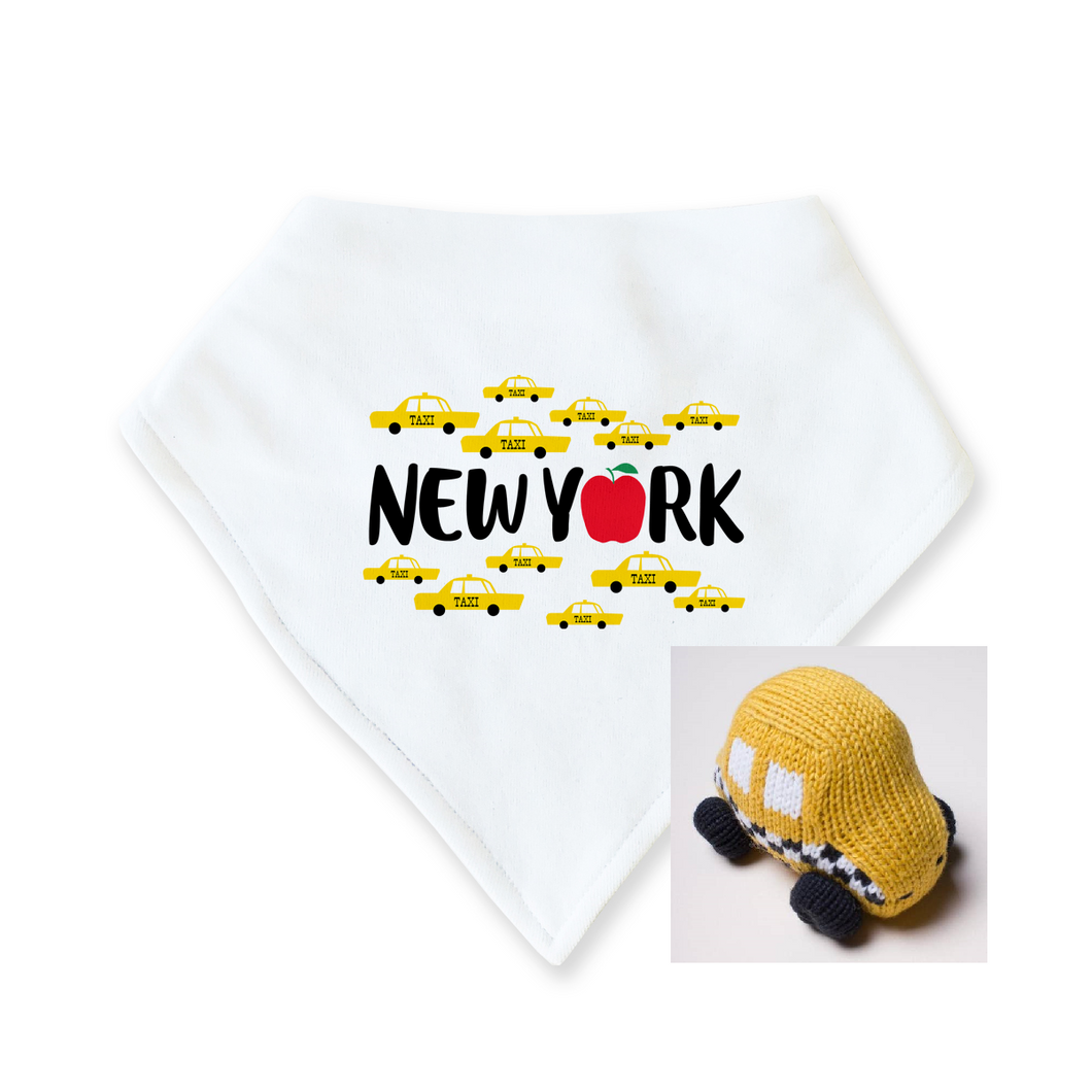 New York Bandana Bib & Taxi Rattle Set
