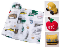 Load image into Gallery viewer, New York City Swaddle &amp; Rattle Set
